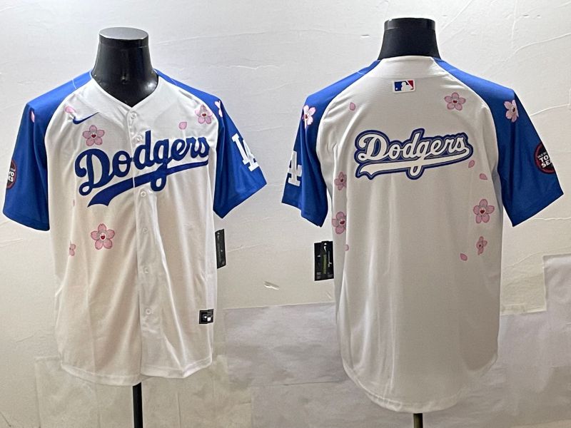 Men Los Angeles Dodgers Blank White Blue Sakura Edition 2025 Nike MLB Jersey style 13->los angeles dodgers->MLB Jersey